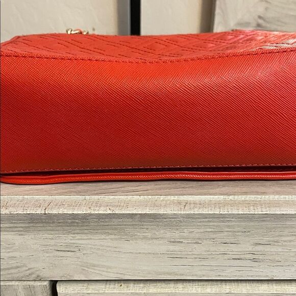 Tory Burch Fleming Quilted Leather Chain Red Orange Shoulder Purse Bag Boho - Picture 8 of 16